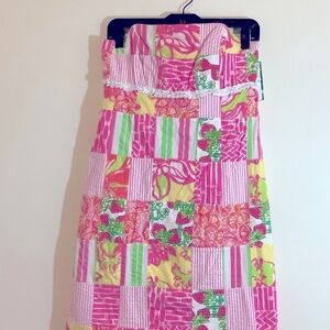 Lilly Pulitzer pink multicolor strapless dress with lining size 6
